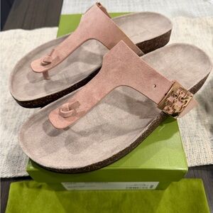 NEW Tory Burch Mellow Thong Sandals Suede/Cork Malva